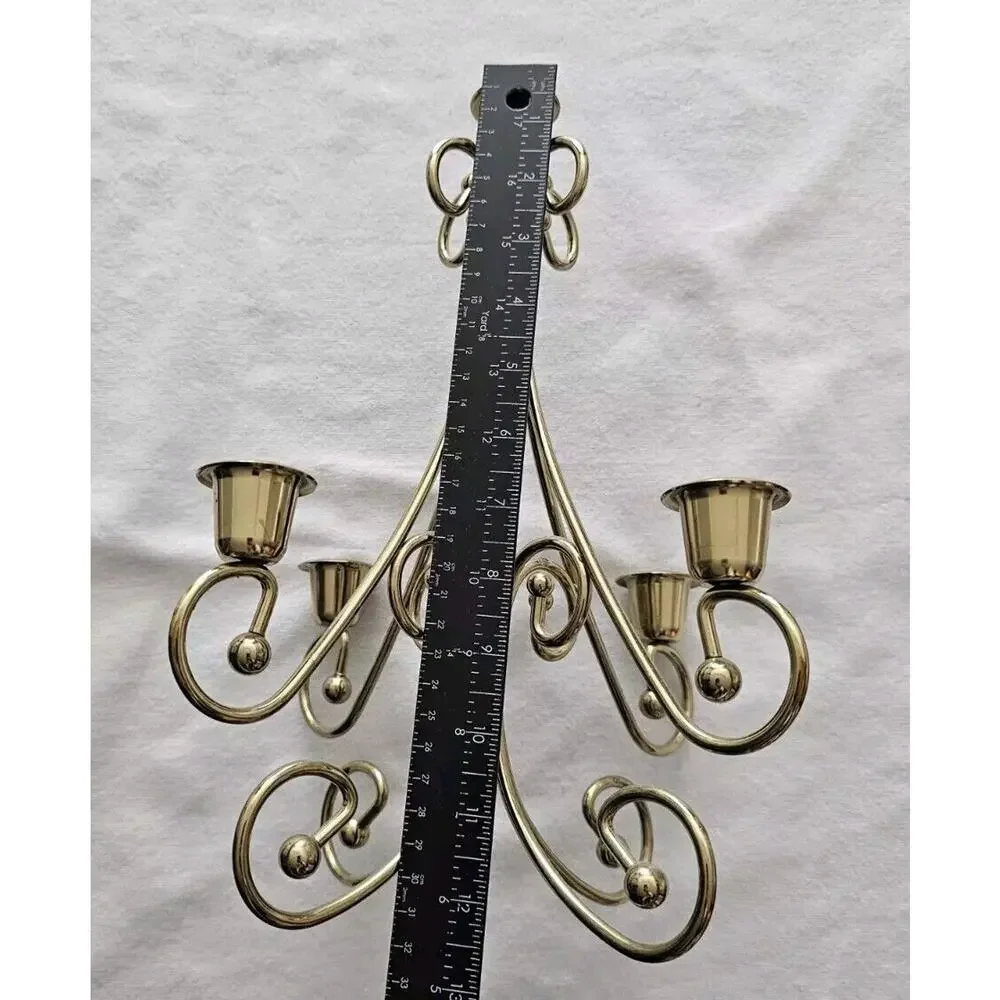 Vintage Home Interiors MCM Brass Plated Candle Holder Candelabra Centerpiece